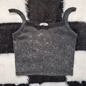 Black Acid Wash lace trim crop cami gothic grunge y2k XS